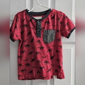 Free Planet Red Dinosaur Print Kids Henley